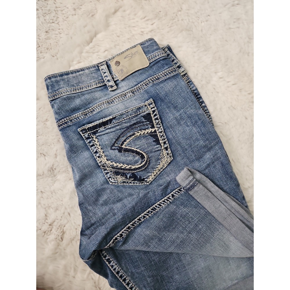Silver Jeans Co Suki Bermuda Shorts Womens Plus Size 22 W22 Mid Rise Denim Stret